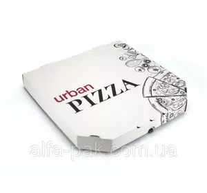 Коробка для пиццы белая с лого  URBAN 300*300*39 Коробка для пиццы белая с лого  URBAN 300*300*39